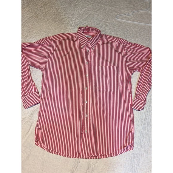 Bullock & Jones Men’s Shirt SIZE M Long Sleeve Striped Cotton Fuschia/White - Picture 1 of 12